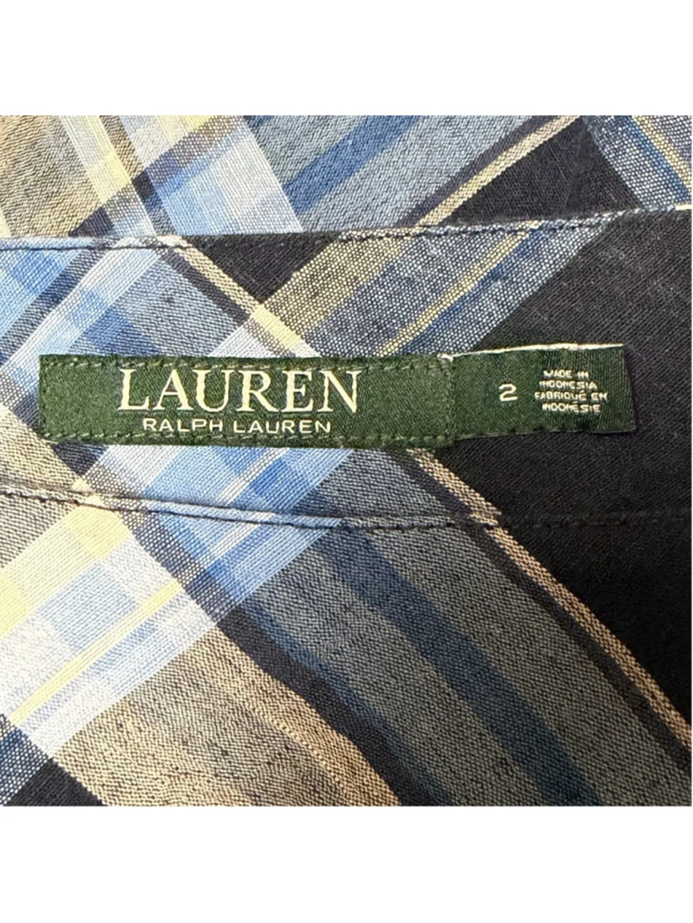 Lauren Ralph Lauren Blue Plaid Linen Blend Wrap Midi Skirt Bow Tie Size 2 EUC